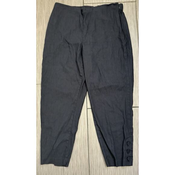 J Jill Navy Blue Linen Blend Pants Size Large Button Accents - Picture 1 of 6